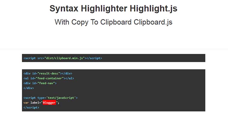 Syntax Highlighter Highlight.js With Copy To Clipboard Clipboard.js